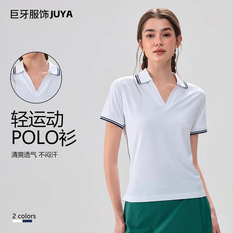 Polo Shirt V-Neck Short-Sleeved Summer Women's Tennis Wear Club Cool Running Fitness T-Shirt Yoga Wear Sports Top