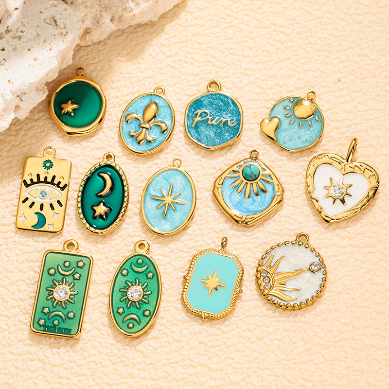 Cross-Border European and American Sun, Moon, and Star Girl Series Fresh Stainless Steel Oil Drop DIY Pendant Accessories