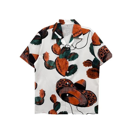 Cross-border European-style Fashion Brand Niche European-American Unique Short-sleeved Printed Shirt Men's Beach Loose Casual Couples Shirt Women