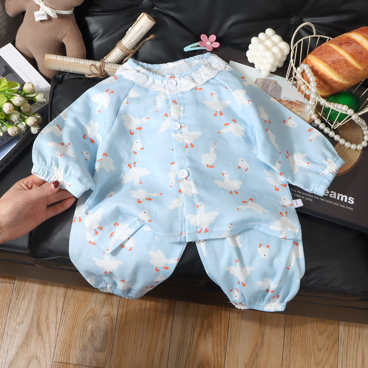 2026 ropa de casa para niños niñas y niños gaza padre-hijo transpirable algodón pijama de manga larga dos piezas set de moda