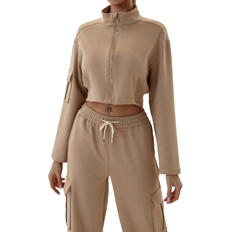Damenbekleidung Arbeitskleidung Freizeitsportanzüge lockerer Reißverschluss Jogging-Yoga-Kleidung_voghion.com