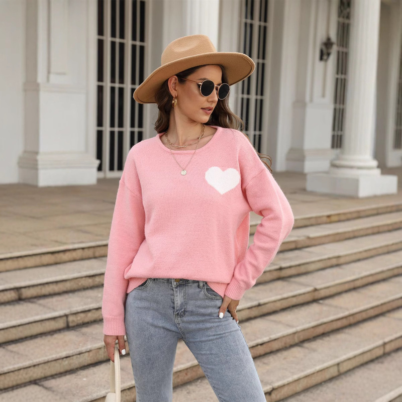 2026 Spring New European and American Style Sweater Amazon Heart Sweater Valentine's Day Knitted Pullover Holiday Sweater for Women