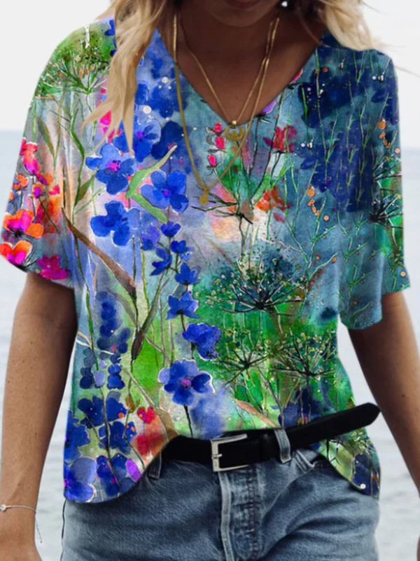 女性vネック大サイズ半袖tシャツクロスボーダー新ファッションゆるいtシャツ源工場卸売り安い上着|undefined