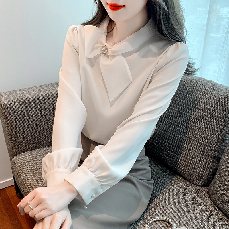 Autumn elegant shiffon design long-sleeve with bow