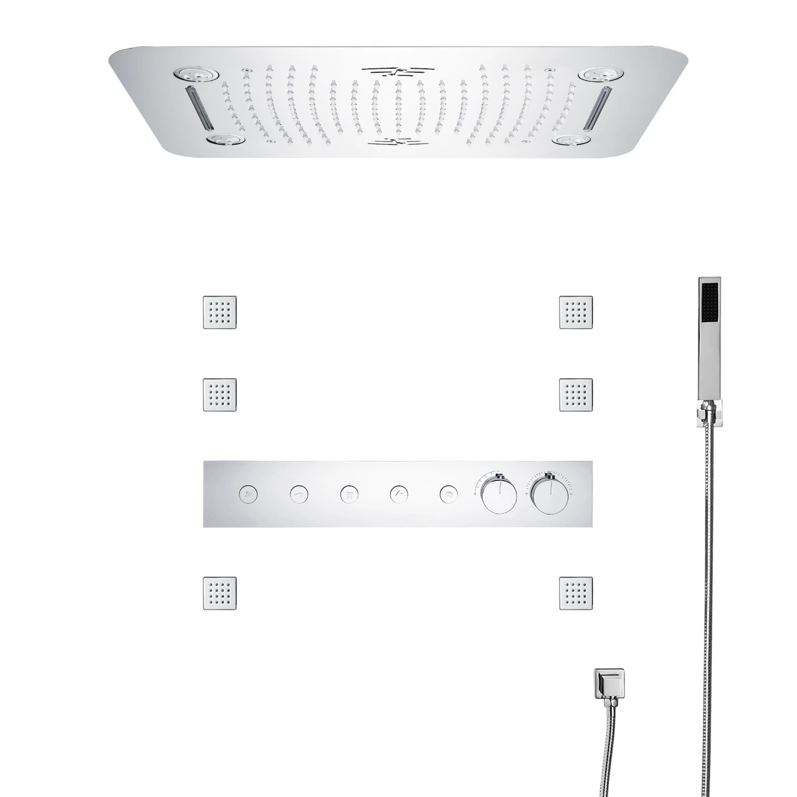 Светодиодная кнопка для душа с постоянной температурой 580x380mm Три функции светодиодный музыкальный напор набор хромированных