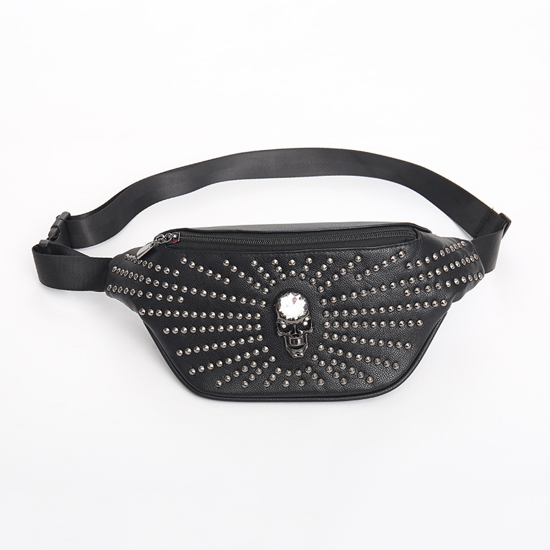 2024 Autumn Popular Men's Waist Bag Fashion PU Rivet Trend Shoulder Bag Personalized Skull Head Decoration Crossbody Chest