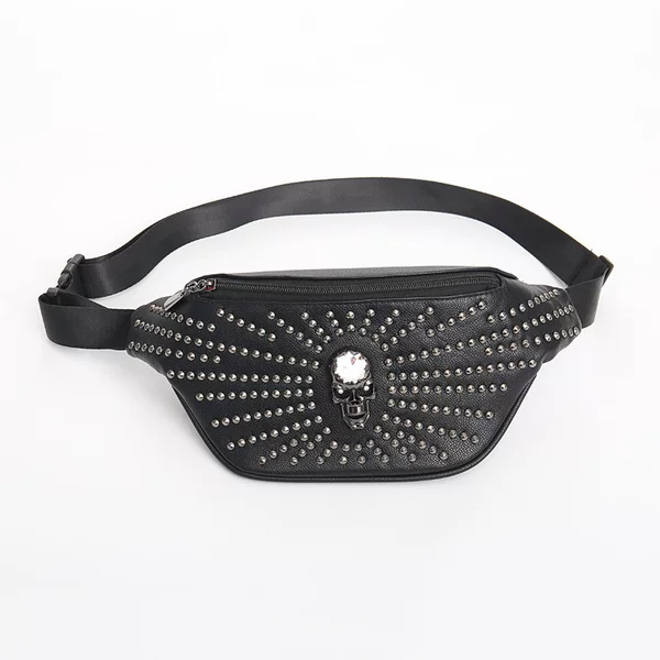 2024 Autumn Popular Men's Waist Bag Fashion PU Rivet Trend Shoulder Bag Personalized Skull Head Decoration Crossbody Chest