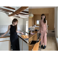 Hellooo Eat 气质简约纯色连衣裙2025春夏极简风无袖背心中长裙女