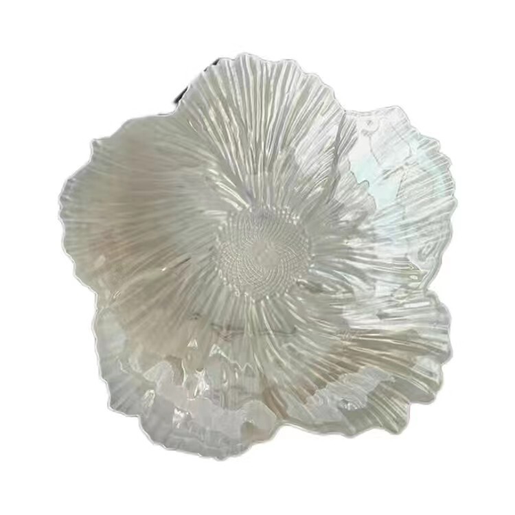 北欧现代花朵果盘沙拉盘珠光玻璃水果盘套装高颜值简约糖果零食盘|undefined
