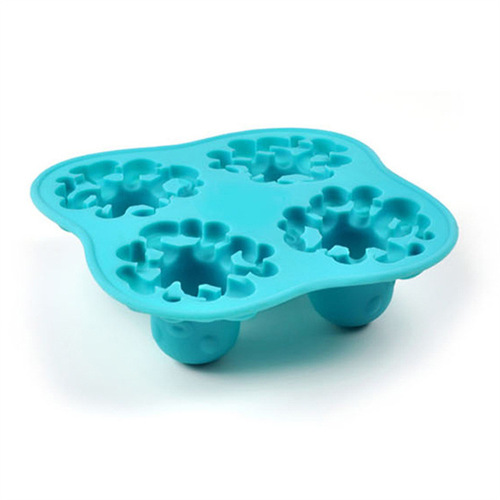 Cross-border blue octopus ice tray summer kitchen four-compartment manual ice grinder plastic TPR ice tray