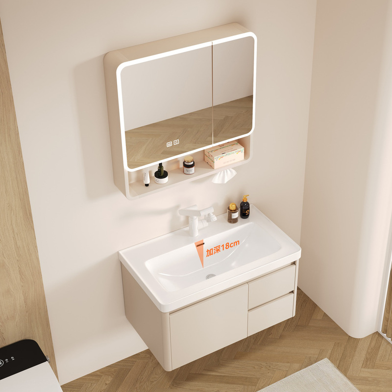 Honeycomb Aluminum Bathroom Cabinet with 18cm Deep Ceramic Integrated Basin Bathroom Waterproof Wash Basin Integrated Basin Combination
