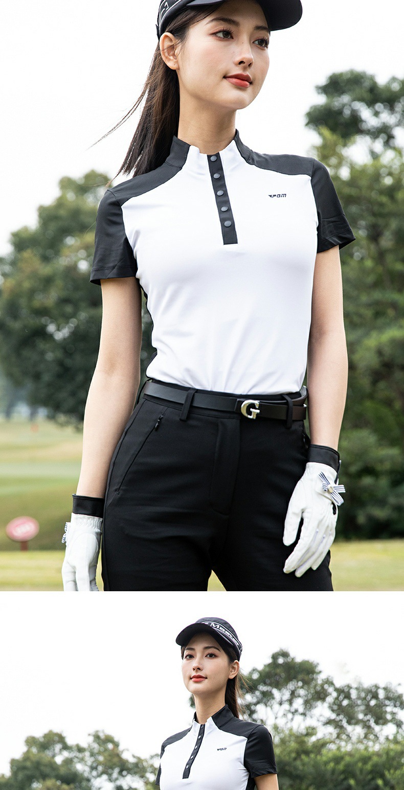 Áo thun golf nữ tay ngắn cổ tròn, chất liệu polyester co giãn, thấm hút mồ hôi — Áo trắng xanh [mỏng nhẹ thoáng khí/hút ẩm nhanh khô/eo thon gọn] YF784, Áo trắng đen [mỏng nhẹ thoáng khí/hút ẩm nhanh khô/eo thon gọn] YF784, Áo trắng đỏ [mỏng nhẹ thoáng khí/hút ẩm nhanh khô/eo thon gọn] YF784 chi tiết 6