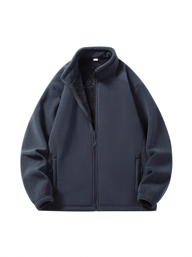 Autumn and Winter New Jacket Couple's Same Style Fleece Jacket Plus Velvet Thickeneded Warm Polar Fleece Stand Collar Casual Pure Color Jacket