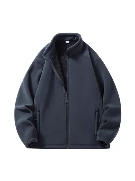 Autumn and Winter New Jacket Couple's Same Style Fleece Jacket Plus Velvet Thickeneded Warm Polar Fleece Stand Collar Casual Pure Color Jacket