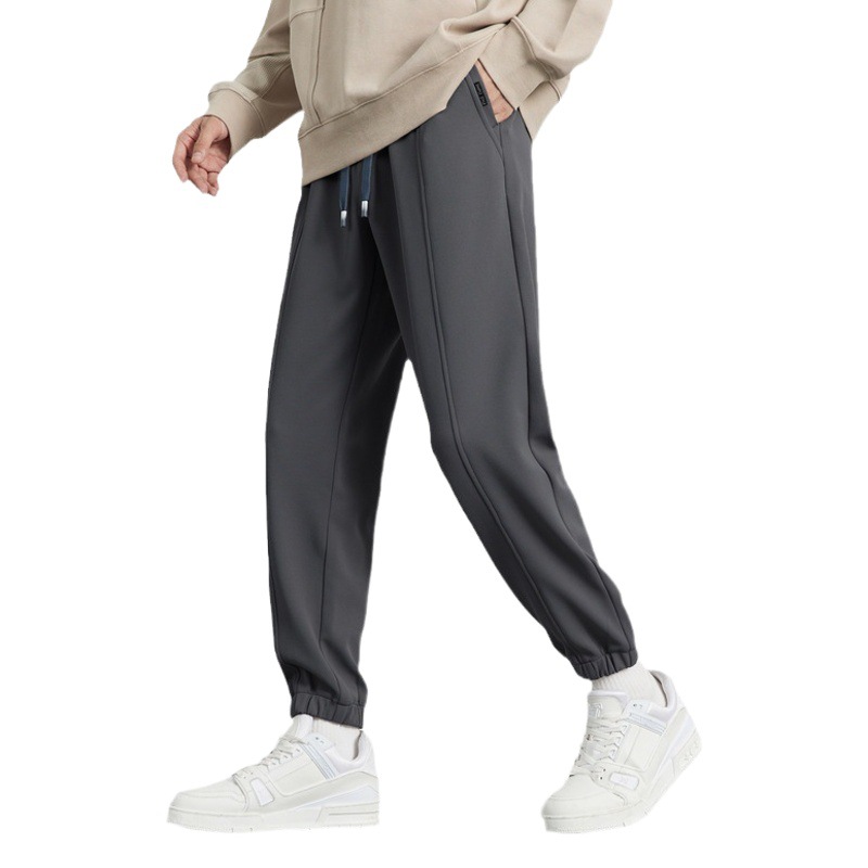 WOOG2005 Pantalones casuales de pierna gris oscuro para hombre 2025 primavera y otoño micro sueltos pantalones deportivos rectos micro elásticos