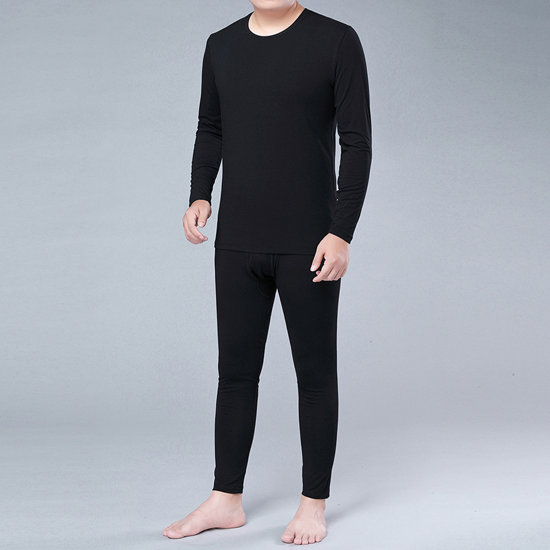 중년 및 노인 가을 의류 및 바지에 대한 브림 니언 레드 남성용 순면 열 속옷 아빠 겨울을위한 낮은 크루 넥 세트