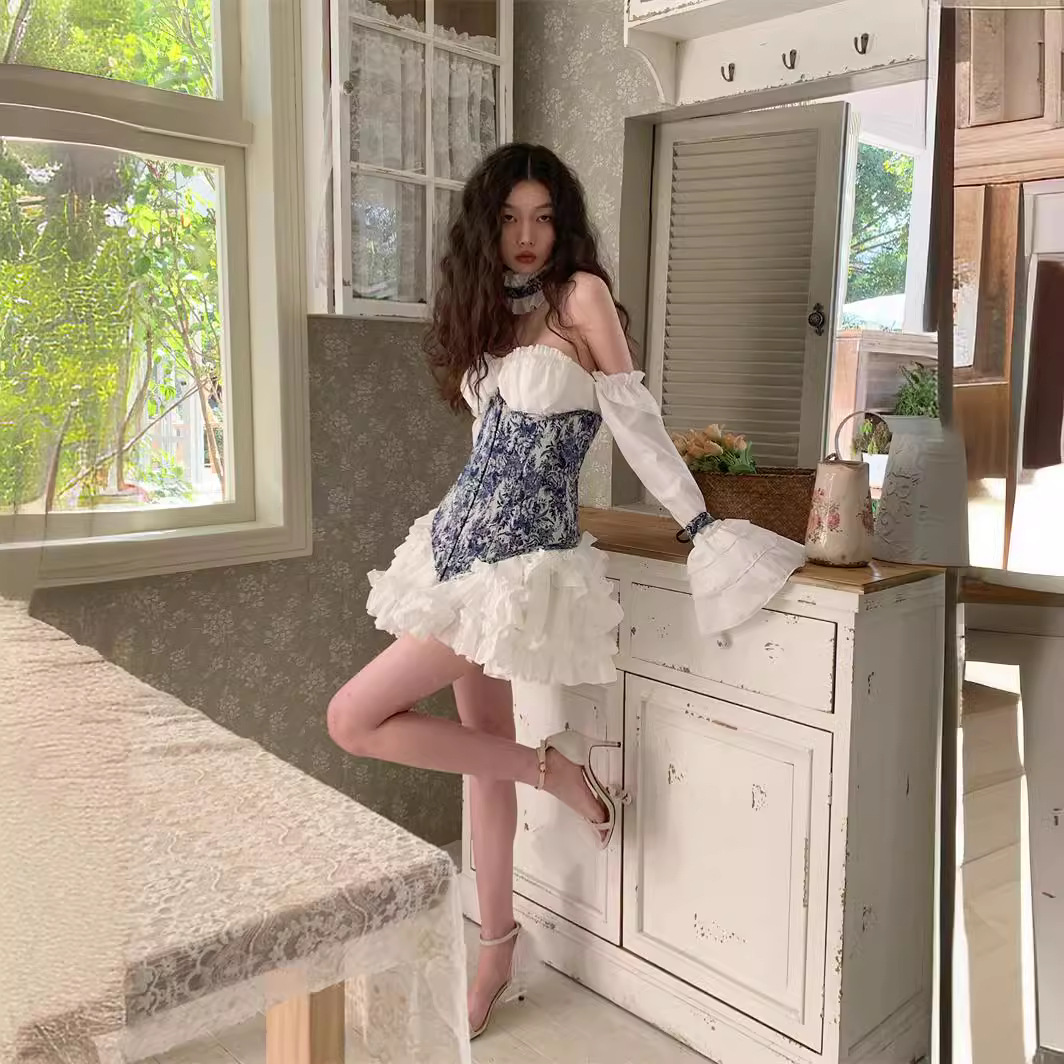 korean corset dress Korean Style Women Sweet Corset Bandeau Dress High Waist Princess Dress  Party