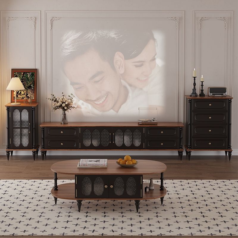 French Mid-Century Style Solid Wood Tv Cabinet American Living Room Coffee Table Small Apartment Combination Home Floor-Standing Storage Storage Cabinet