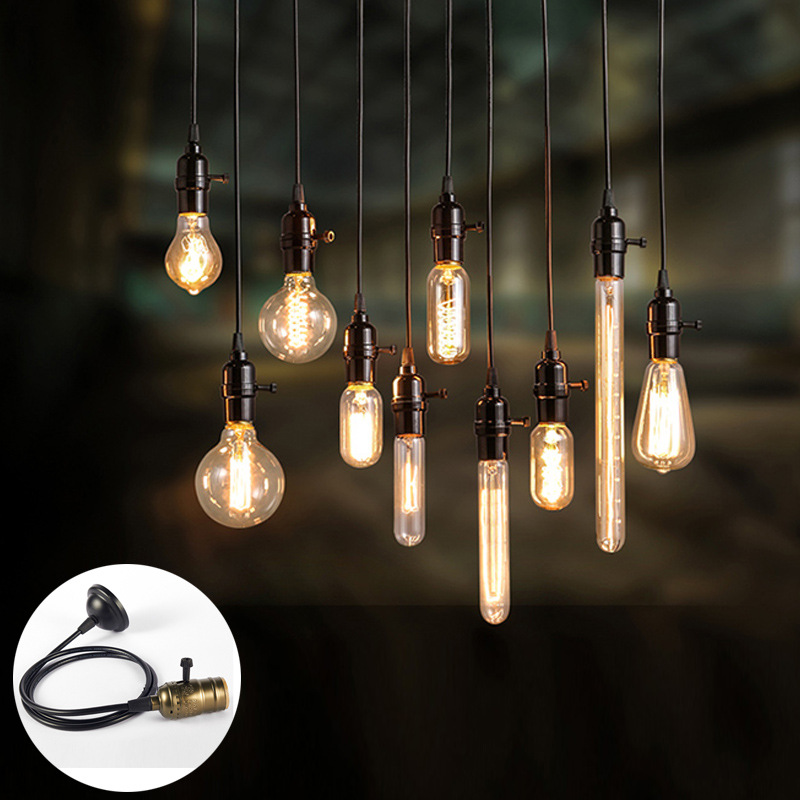 Edison retro con línea e27 cabeza de lámpara bar americano restaurante simple lámpara de lámpara candelabro de aluminio dorado e26 soporte de lámpara