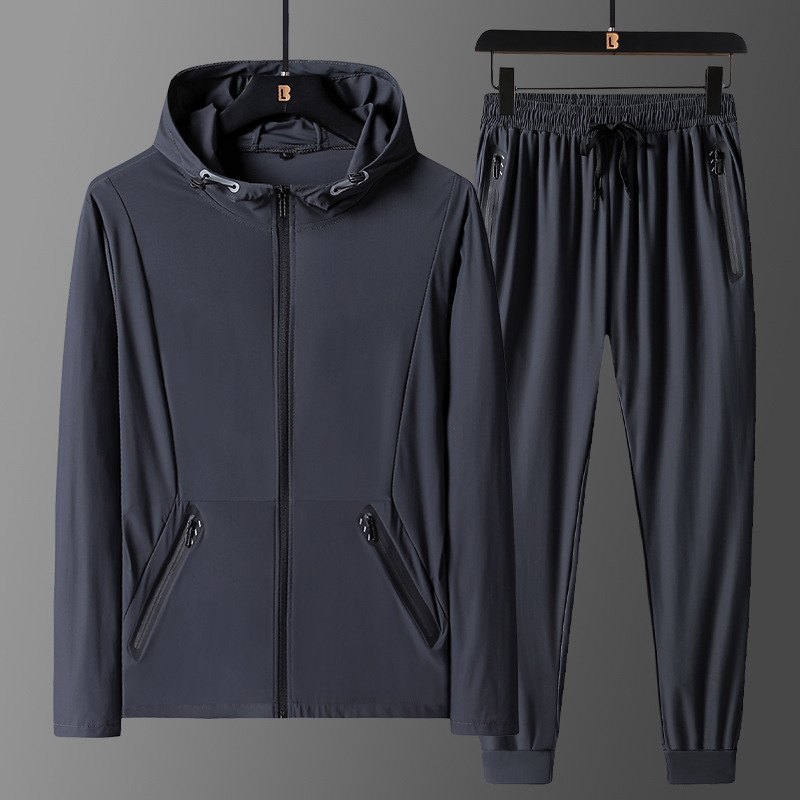 Completo sportivo ad asciugatura rapida da uomo – T-shirt con cappuccio in seta ghiacciata e pantaloni jogger (M-5XL) – Leggero e traspirante – Abbigliamento da palestra e casual_voghion.com