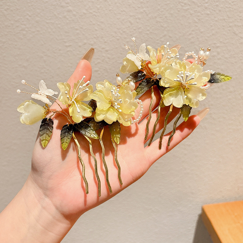 Peonía peonía peonía súper hada horquilla albóndiga accesorios para el cabello femenino peine de cabello verde fresco accesorios de cheongsam peine insertado tocado lateral