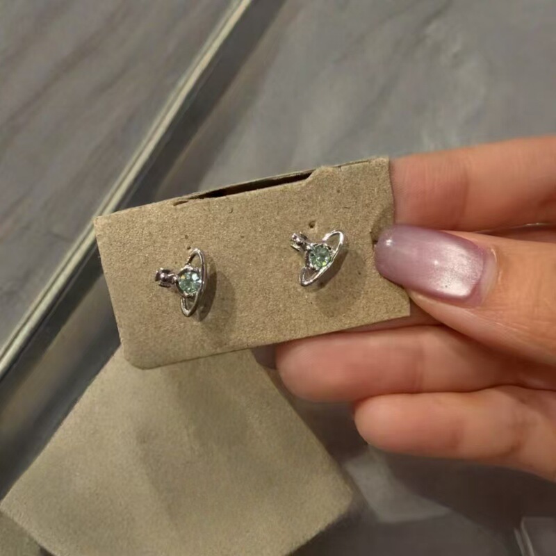 【Cabinet-Level Quality】Empress Dowager's Planet Mint Green Mini Saturn Earrings, High-End Exquisite Light Luxury Earrings 【Cabinet-Level Quality】Empress Dowager's Planet Mint Green Mini Saturn Earrings, High-End Exquisite Light Luxury Earrings