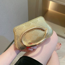 新款金色圆盒晚宴包手拿包欧美时尚手环包包名媛高级感晚宴手包女