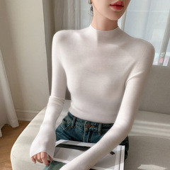 扬子一线半高领100%纯羊毛修身打底衫设计感针织衫女士毛衣现货