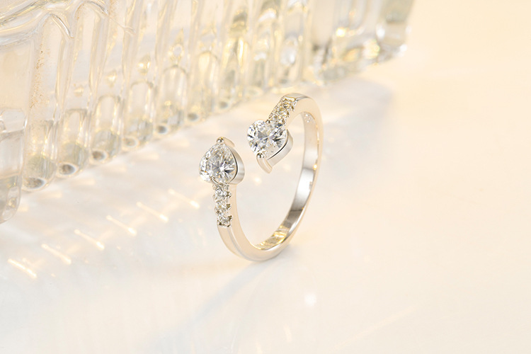 Simple Style Heart Shape Copper Open Ring Plating Zircon Copper Rings
