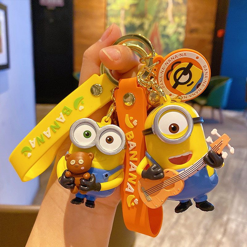 Authentic Cartoon Bob Minions Keychain Bag Doll Pendant Couple Keychain School Bag Pendant Small Gift