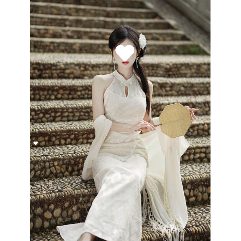 女装夏季新品新中式清冷感复古国风气质改良旗袍无袖连衣裙长裙子|undefined