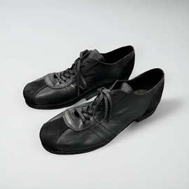 方头拼接德比鞋男夏季透气真皮潮牌高级感英伦风复古增高德训鞋