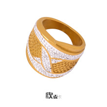 环形满钻钛钢18k金不掉色小众戒指ins个性气质男女情侣对戒批发潮