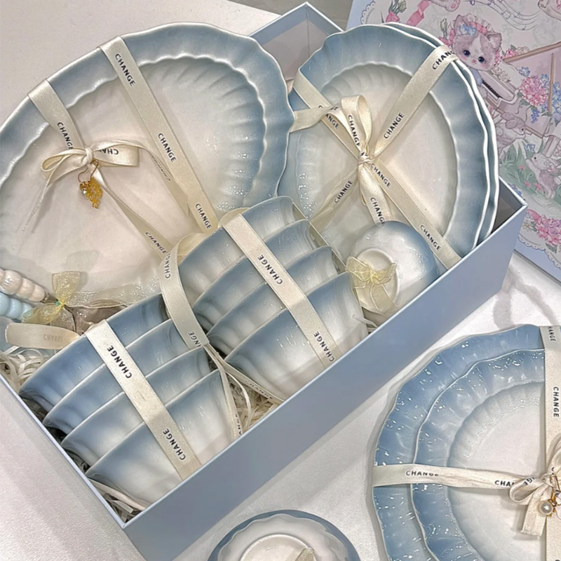 French Underglaze Color Round Ceramic Rice Bowl for Home Use, Particularly Beautiful Bowls, Rice Bowls, Dishes, Dishes, Tableware Sets, Gift Boxes