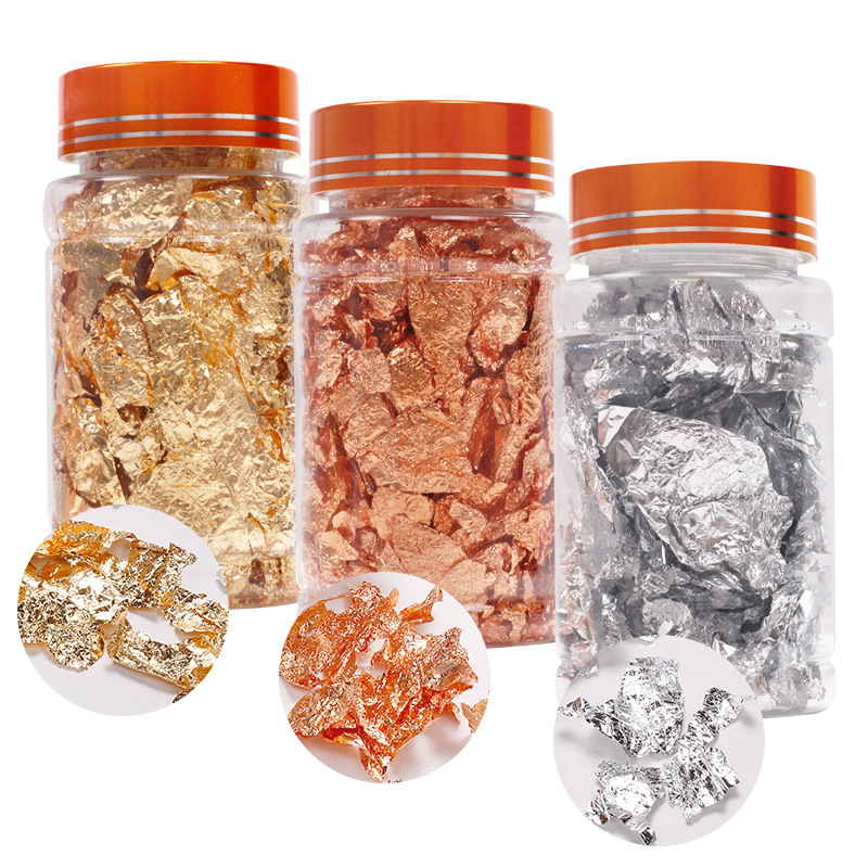 Joyas de uñas de papel de lámina de oro y plata de lámina de estaño fragmentos de red rojo explosivo conchas pegatinas de esmalte de uñas decorativas botellas