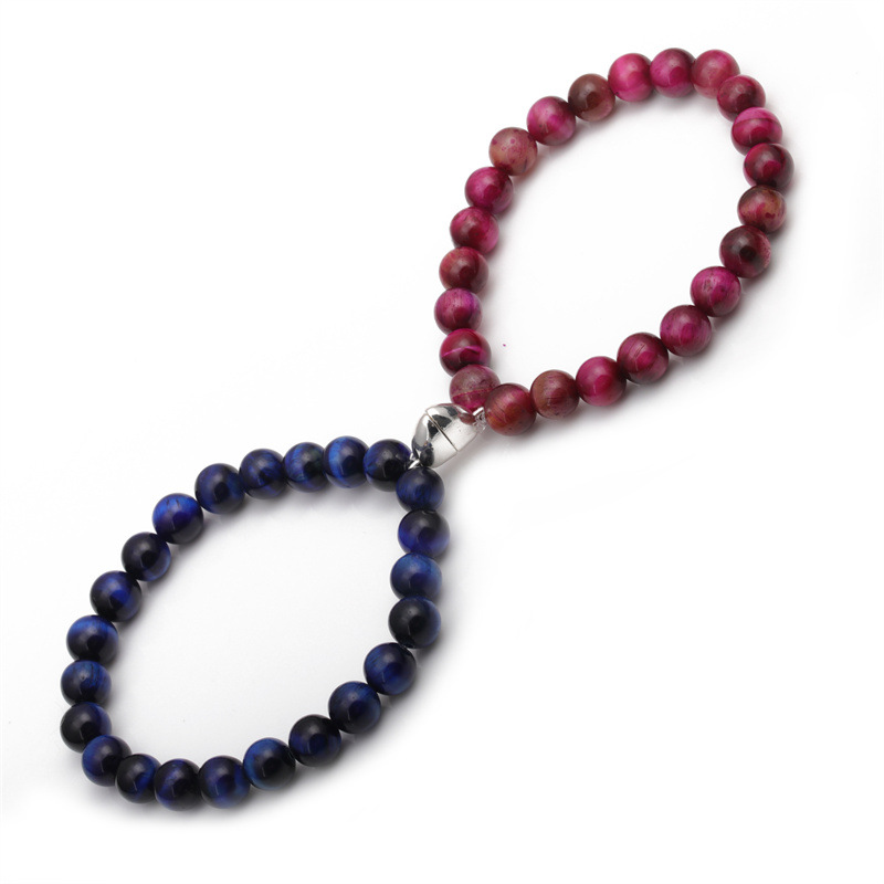 Cruz-frontera europea y americana en forma de corazón imán pulsera de succión Tigre ojo piedra pareja viento natural traje de pulsera fósil