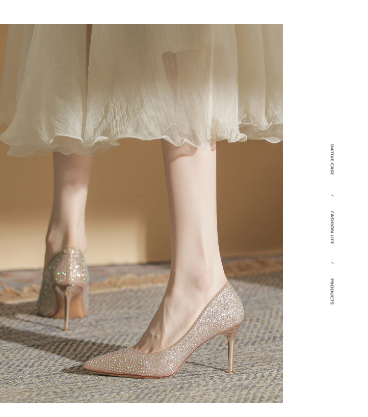 2024 New Water Diamond High Heels Women's Wedding Shoes New Versatile Bright Diamond Women's Shoes Hot Diamond Pointed Thin Heel Shoes_voghion.com