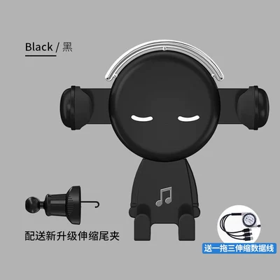 Air Vent Navigation Holder | Car phone holder - music-stand-black-retractable-data-cable-three-in-one
