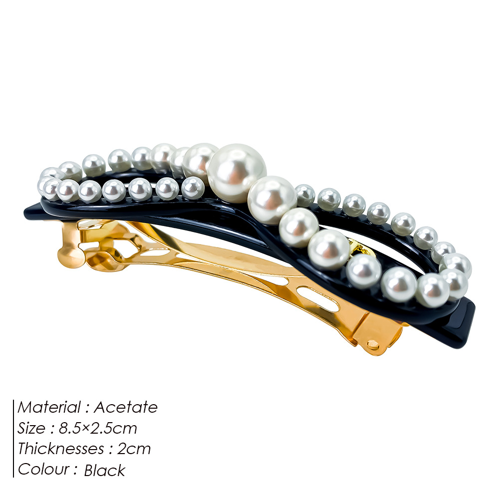 Pinza de resorte con lazo y perla grande estilo Alexander accesorio elegante para el cabello venta al por mayor