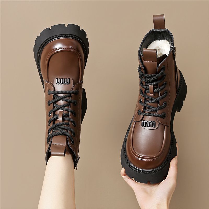 Fall/Winter Trendy Leather Round Toe Thick-soled Mid-range Boots Cyber Celebrity Street Shops Fashion Women's Shoes_voghion.com