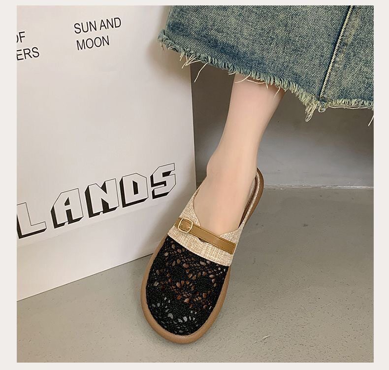Dép lê nữ bít mũi vải lanh thêu hoa nhí, đế bằng gót thấp 1–3 cm, kiểu xỏ chân thoáng khí — Dép lê nữ S3 - màu be [hộp], Dép lê nữ S3 - màu đen [hộp] chi tiết 14