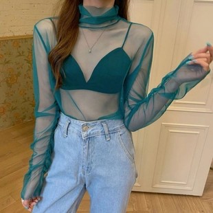 New STyle Inner Layering ShirT, STreTch Mesh Sun ProTecTion Top, TurTleneck T-shirT for Women, STylish Lace, TransparenT and Super Fairy