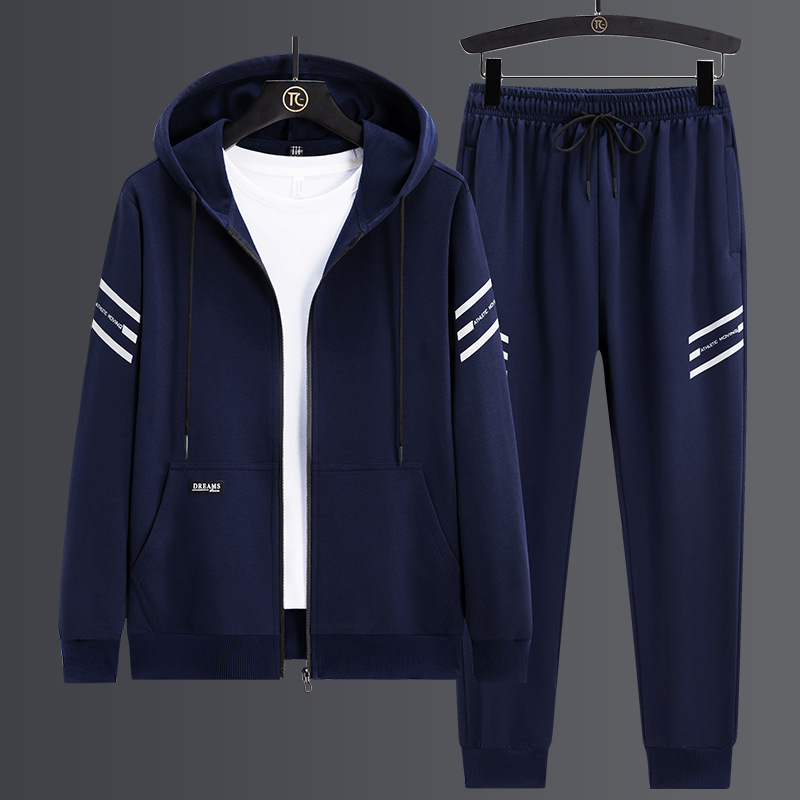 Conjunto deportivo informal holgado de talla extra grande para hombre, sudadera con capucha para hombres grandes, conjunto de dos piezas moderno y atractivo para primavera y otoño