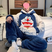 男士睡衣秋冬季加厚加绒珊瑚绒卡通青少年法兰绒加大码家居服套装