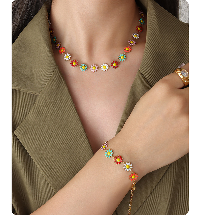 Bohemian Flower Titanium Steel Enamel Womenu0027S Bracelets Necklace