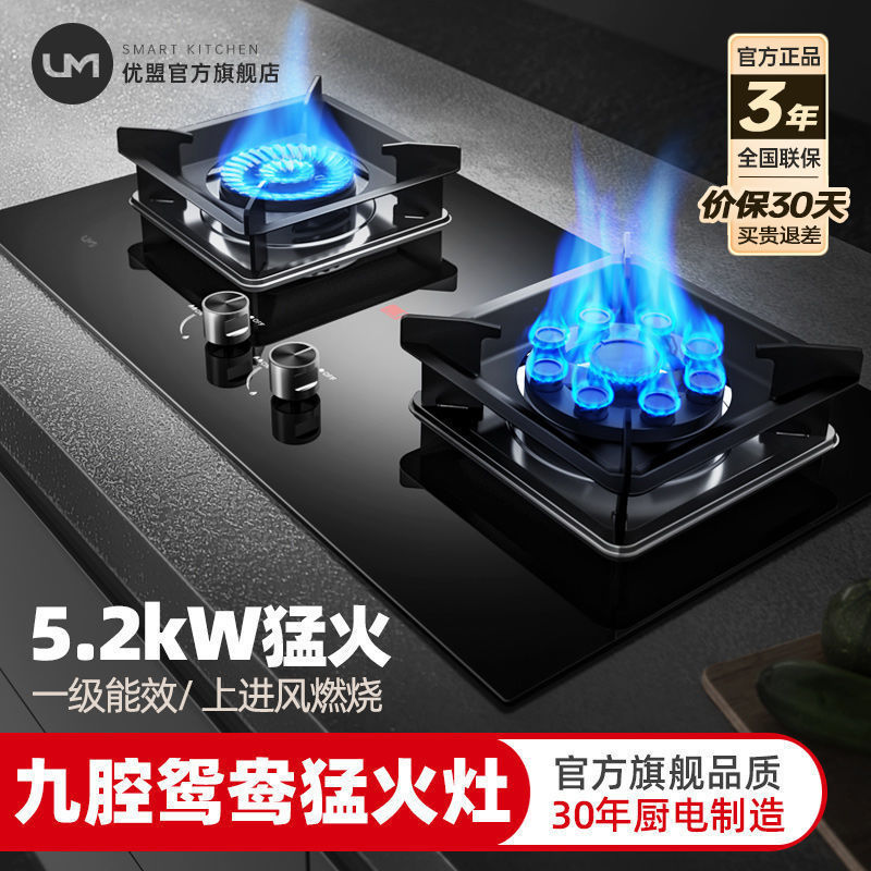 优盟能效燃气灶煤气灶双灶头家用天然气嵌入式台式液化气中国大陆