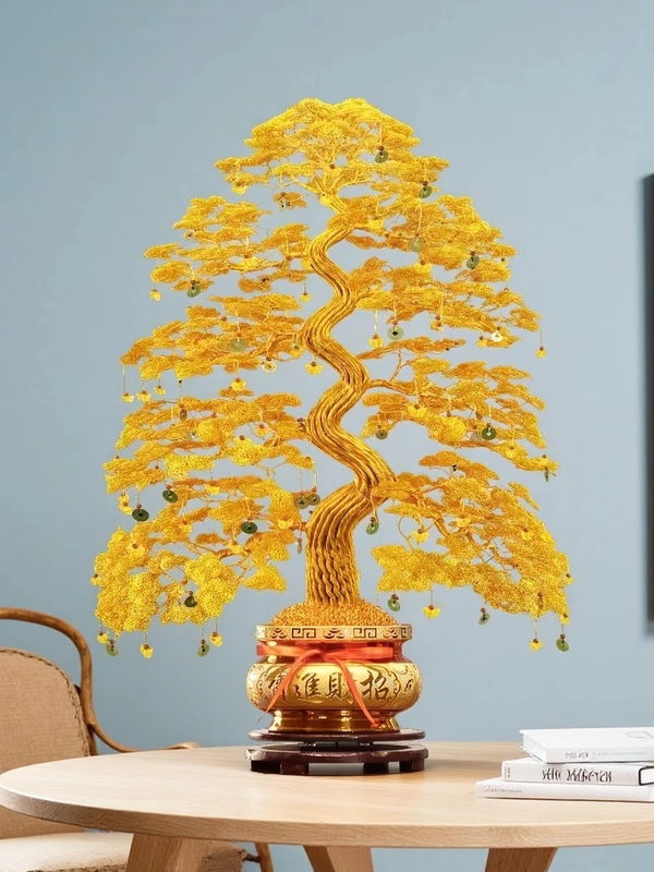 2025 New Model Fortune Tree Chinese-Style Money Tree Ornament, Wealth-Attracting Tree with Copper Coins and Aluminum Wire Hand-Woven Housewarming Decoration
