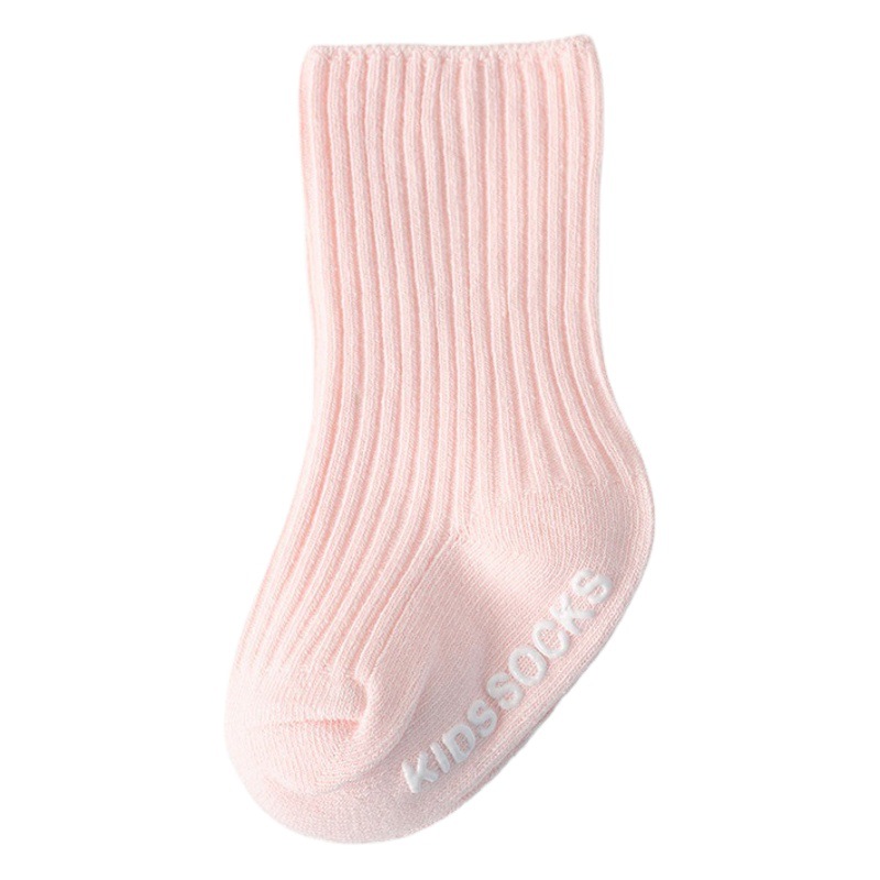 Calcetines para bebés de primavera y otoño Calcetines para niños de doble aguja de color sólido español Calcetines de tubo coreano a rayas verticales antideslizantes