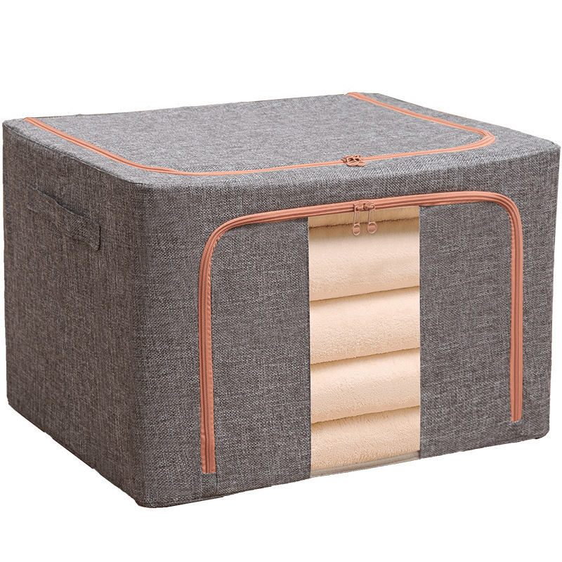 Caja de almacenamiento de algodón y lino doméstico, tela plegable, marco de acero, caja de almacenamiento de ropa, caja de acabado de gran capacidad, tamaño súper grande