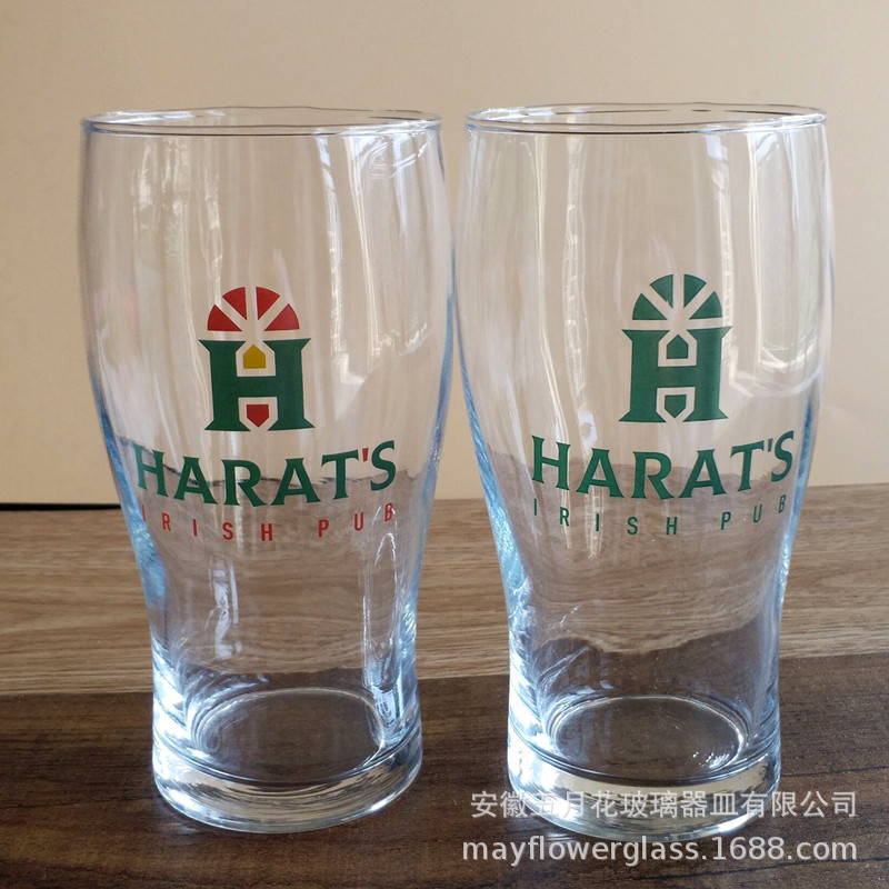 现货热销精酿啤酒杯玻璃杯 可专制创意logo机吹果汁杯黑啤品脱杯